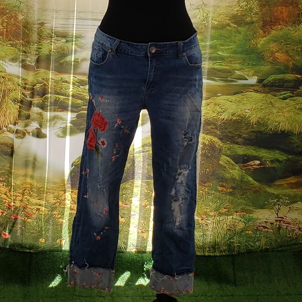 Custom Order Rose Vine Applique Jeans